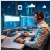 Support engineer at a multi-monitor workstation providing 24/7 WordPress Maintenance and Support Services UK while monitoring dashboards and code.
