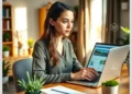 A blogger working at a tidy home desk on a laptop representing Affordable WordPress Maintenance Services for Bloggers in the UK.