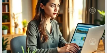 A blogger working at a tidy home desk on a laptop representing Affordable WordPress Maintenance Services for Bloggers in the UK.