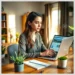 A blogger working at a tidy home desk on a laptop representing Affordable WordPress Maintenance Services for Bloggers in the UK.