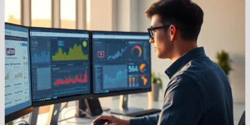 How to Set Up Automated Stock Monitoring Across Multiple WooCommerce Sites shown on multi-monitor analytics dashboards