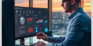 A developer configuring dashboard charts and security settings on a desktop screen illustrating How to Set Up Automated WordPress Maintenance Tasks.