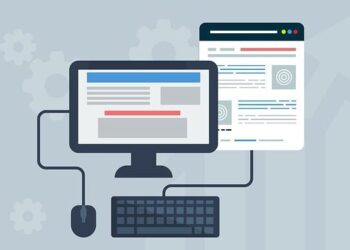 Illustration of a desktop computer with keyboard, mouse and connected web pages symbolizing Master Automatic Website Backups: Secure Your Site Effortlessly.
