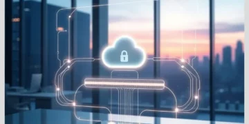 Holographic cloud with lock projected above a device illustrating How to Backup Your WordPress Site Automatically.