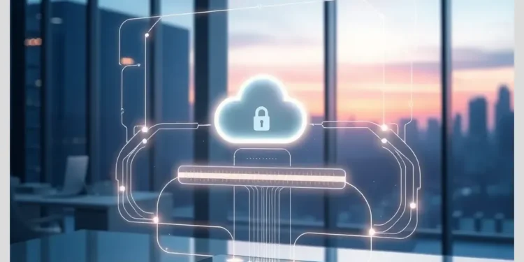 Holographic cloud with lock projected above a device illustrating How to Backup Your WordPress Site Automatically.
