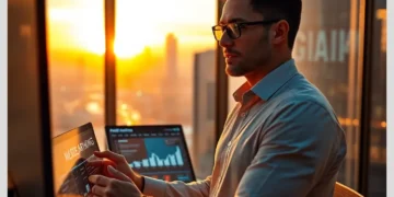 Professional analyzing interactive data dashboards in a high-rise office at sunset highlighting Best Niches for Promoting ModularDS in 2025.