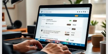 How to Check WordPress Theme Compatibility Before Updating shown on a laptop with hands typing and a theme dashboard visible.