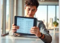Young professional reviewing WordPress plans on a tablet while researching How to Choose the Right WordPress Maintenance Plan in the UK.