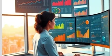 How to Create Unified WordPress Analytics Reports Across Multiple Client Sites 10 A data analyst at a desk reviewing multiple monitor dashboards filled with colorful charts and metrics illustrating How to Create Unified WordPress Analytics Reports Across Multiple Client Sites.