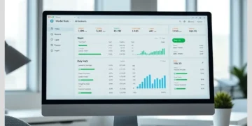 Monitor displaying analytics charts and metrics for Comparing Daily vs Weekly WordPress Backup Strategies in a bright office workspace.