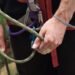 Hands gripping a climbing rope with a carabiner and harness, illustrating Mastering Website Updates: Essential Tips for Effortless Management through steady control and safety.