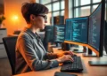 Developer working at dual monitors with code visible, illustrating a Guide to Fixing WordPress Memory Limit Issues on Client Sites.