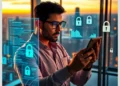 A developer examines holographic security dashboards on a tablet illustrating Why Your WordPress Site Needs Regular Security Audits.