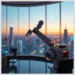A robotic arm in a high-rise office with a holographic WordPress interface illustrating How ModularDS Automates 95% of WordPress Maintenance Tasks.