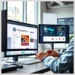 Workstation with dual monitors displaying WordPress site pages and analytics dashboards illustrating How ModularDS Helps Monitor SEO Changes Across Multiple WordPress Sites.