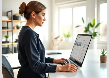 A focused professional at a bright desk using a laptop, Creating a Monthly WordPress Maintenance Schedule That Takes 1 Hour.