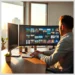 Person at a desk arranging a thumbnail grid on an ultrawide monitor illustrating Best Practices for Organizing WordPress Media Libraries in 2025.