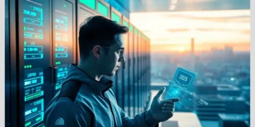 A systems engineer in a server room reviewing holographic metrics and dashboards focused on How to Reduce WordPress Server Response Time Below 200ms.