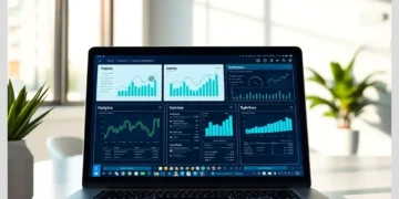 Laptop on a sunlit desk showing multiple analytics dashboards and performance charts for SEO for ModularDS Affiliates: How to Rank in Google.