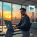 Developer working on a MacBook in a modern office with floating code and site previews, demonstrating Update Your WordPress Site Without Downtime Using ModularDS concepts