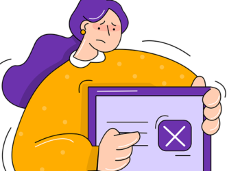 A frustrated woman holding a laptop displaying an error X icon that illustrates why you should Unlock 7 Essential Benefits of Regular Website Updates Now!