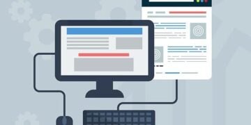 Vector illustration of a desktop computer, keyboard, mouse and connected web pages representing Essential Website Maintenance Practices You Can’t Afford to Ignore.