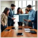A group of colleagues gathered around a conference table reviewing a WordPress dashboard, illustrating How to Create a Content Approval Workflow in WordPress for Teams.
