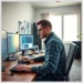 Best Practices for WordPress Custom Code Management Across Multiple Sites 9 A focused developer at a multi-monitor workstation coding on screens, illustrating Best Practices for WordPress Custom Code Management Across Multiple Sites.