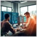 Two developers collaborating at a desk with multiple monitors showing code, illustrating Creating a WordPress Development Workflow for Teams Using ModularDS