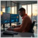 WordPress Maintenance Plans for Agencies in the UK 9 A web professional reviewing analytics across multiple monitors to illustrate WordPress Maintenance Plans for Agencies in the UK.