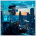 Man wearing AR glasses interacting with a holographic cybersecurity dashboard illustrating Top WordPress Security Practices to Prevent Hacking in 2025.